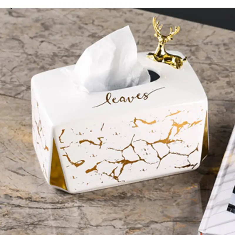 

Golden Elk Tissue Box Household Ceramic Marble Pattern Storage Box Living Room Napkin Storage Box Home Decoration Accessories