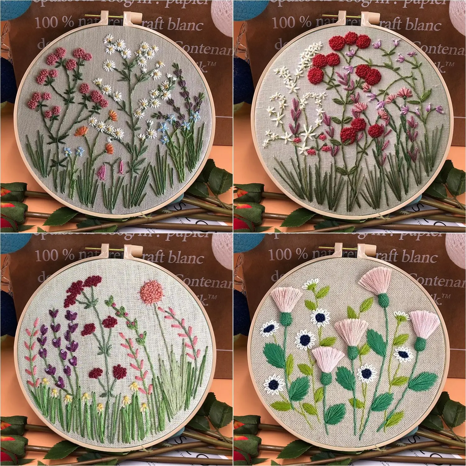 

Women Flower Plant Embroidery Kit Handmade Needlework Cross Stitch DIY Starter Kit Painting Pattern Wholesales Dropshipping