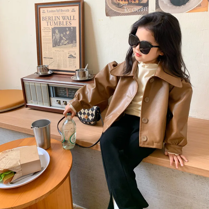 

Детская одежда, Новинка весна-осень 2022, кожаная куртка для девочек, короткая корейская модная крутая зимняя куртка для маленьких девочек