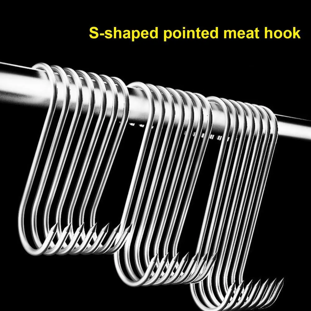 10Pcs/Set Meat Hooks Sharp Tip Load Bearing Anti-rust Stainless Steel Butcher Hook for Smoking