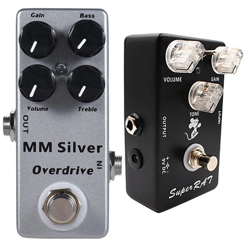

MOSKY 2 Pcs Guitar Effect Pedal Effect Pedal Full Metal Shell True Bypass, Silver & Black