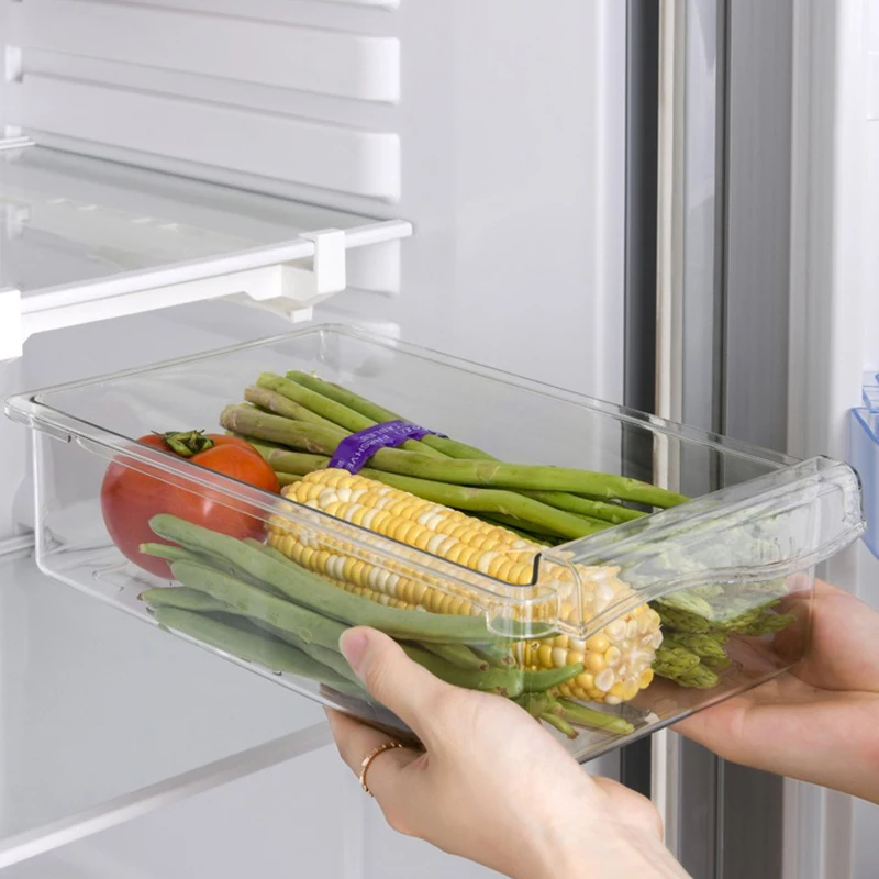 

Transparent Adjustable Drawer Type Plastic Storage Container With Eggs Vegetables And Fruits Fnishing Box Organizer