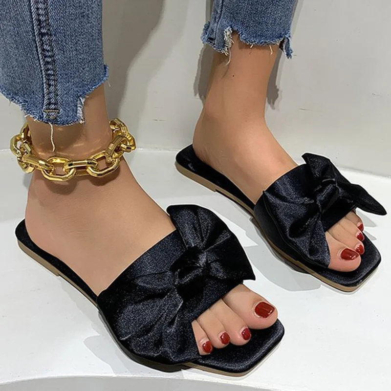 

Сандалии женские на платформе, открытый носок, бант, пляжные тапочки, без застежки