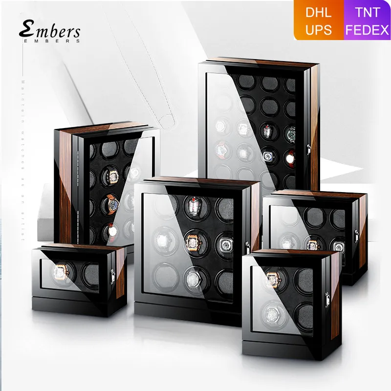 

Embers Automatic Watch Winder Luxury Wooden Display Rotating Boxes 2 4 6 9 12 24 Watches Safe With Remote Control