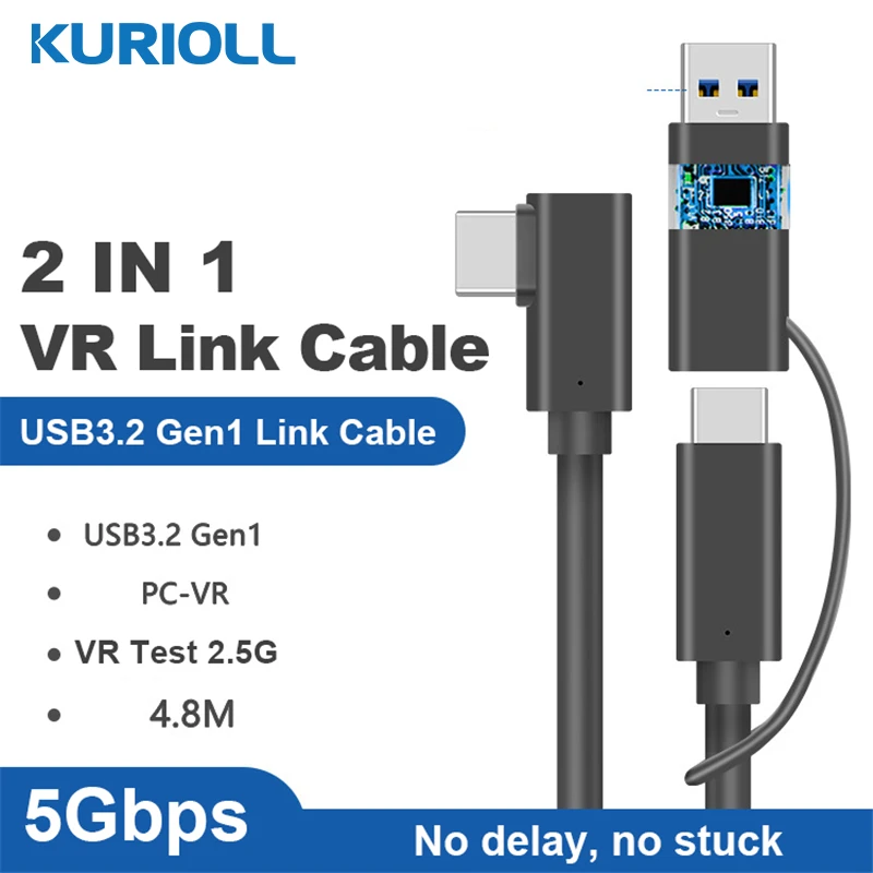 

Link Cable For Oculus Quest 1/2 USB C Cable 2 in 1 Fast Charge Steam VR Quest2 Type C 3.1 Elbow Data Cable Optional 3m 4m 5m