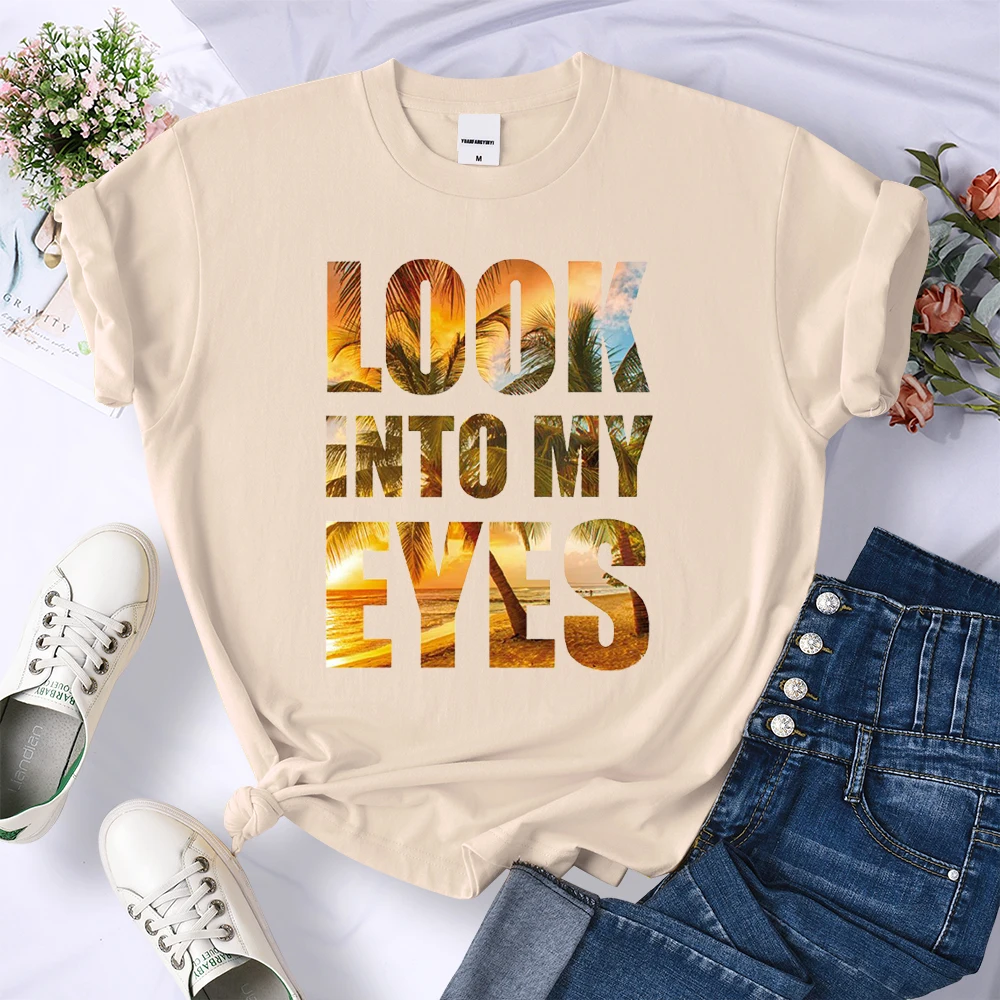 

Look Into My Eyes Printing Women Tshirt Summer Breathable T Shirt Fashion Crewneck Streetwear Casual O-Neck Female Tshirts