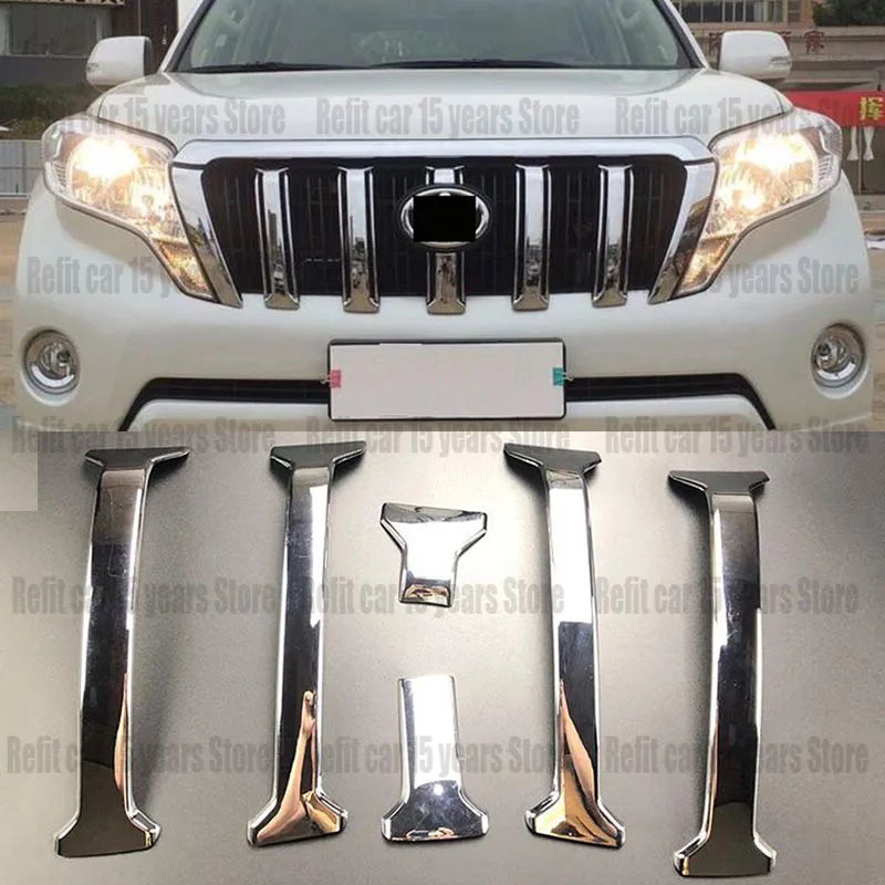 

for Toyota Land Cruiser Prado FJ150 2014 2015 2016 2017 6PCS ABS Chrome Front Grille Cover Trim