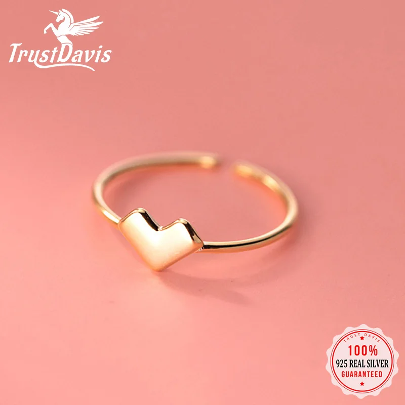 

TrustDavis Real 925 Sterling Silver Ring Love Heart Opening Cocktail Rings Gift For Girls Women Wedding Fine Jewelry DA2897