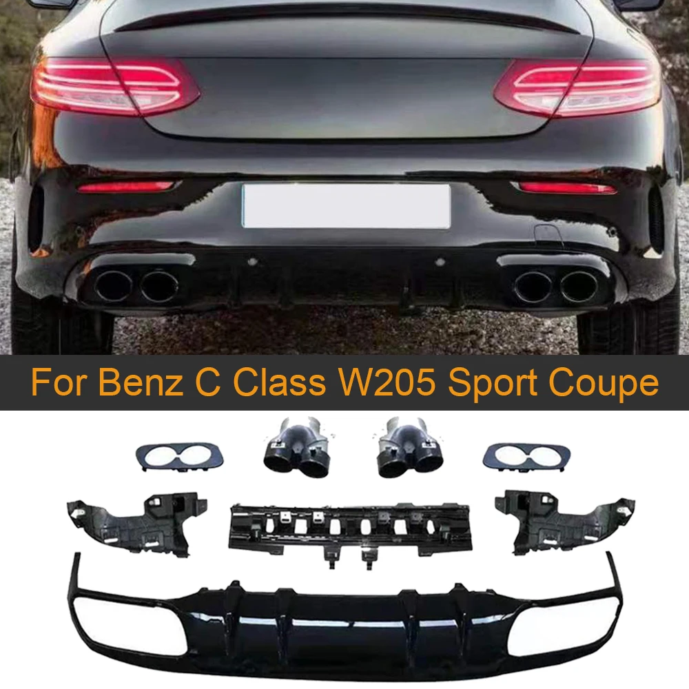 

Задний диффузор из ПП для Mercedes Benz C Class W205 Sport Coupe 2 Door 2015-2019, диффузор заднего бампера, спойлер с выхлопными наконечниками