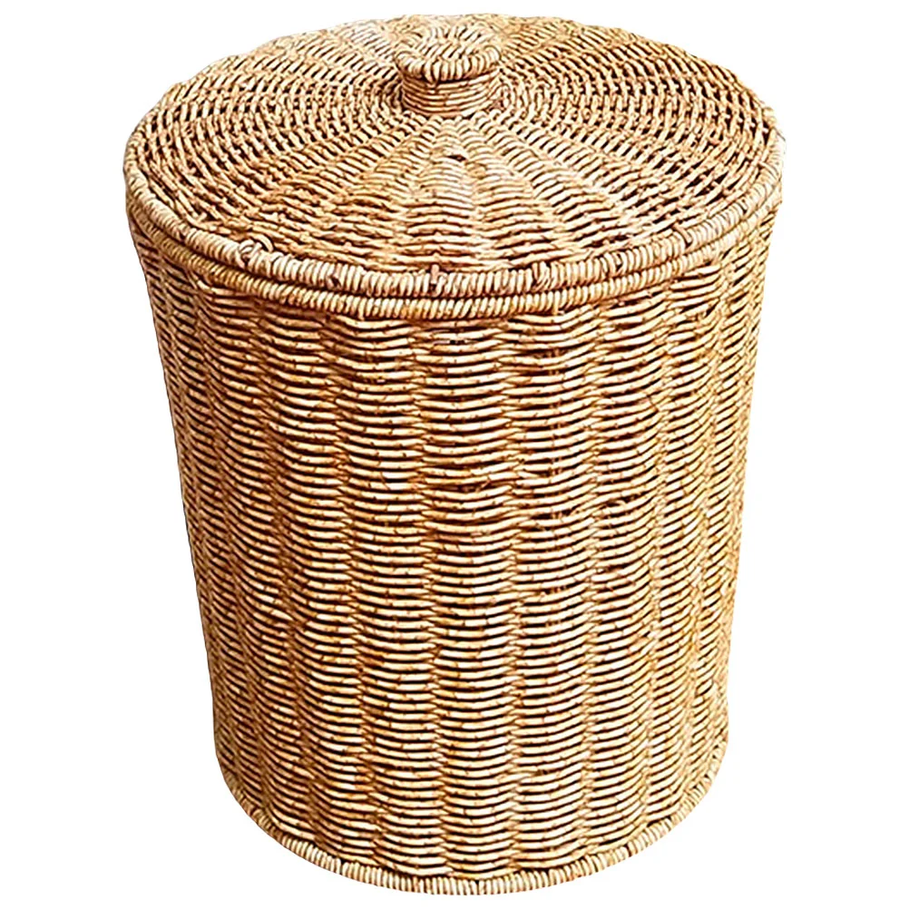

Basket Can Trash Storage Woven Bin Rattan Waste Wicker Garbage Planter Bedroomlid Laundry Sundries Clothes Dirty Seagrass Hamper