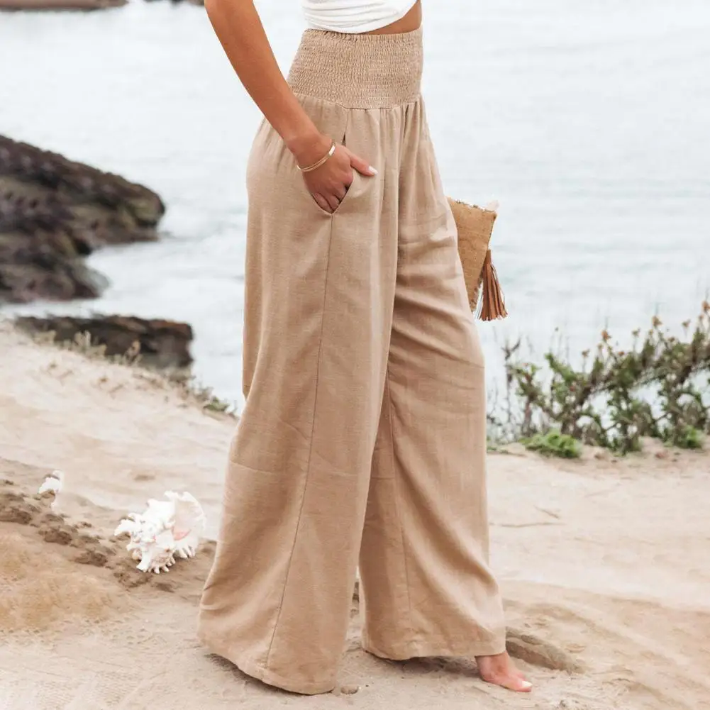 

Hot！Women Pants Fashion Solid Color Loose Trousers Solid Color Pocket Spring Summer Temperament Loose-fitting Pants for Beach