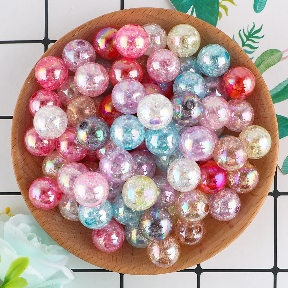 20/40Pcs 14MM Acrylic Bayberry Ball Rhinestone Beads Transparent Crackle Round Beads Shiny Loose Spacer Beads For Jewelry Making
