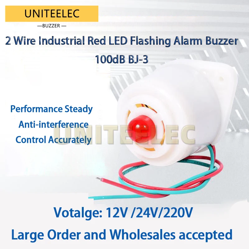 

DC 12V /24V AC 220V2 Wire Industrial Red LED Flashing Alarm Buzzer 100dB BJ-3