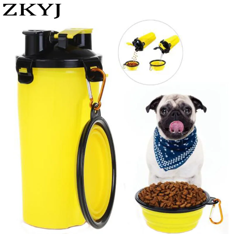 

Portable 2 in 1 Pet Folding Water Bottle Food Container With Folding Silicone Pet Bowl Outdoor Travel Dog Cat Feeder Cup Bowl