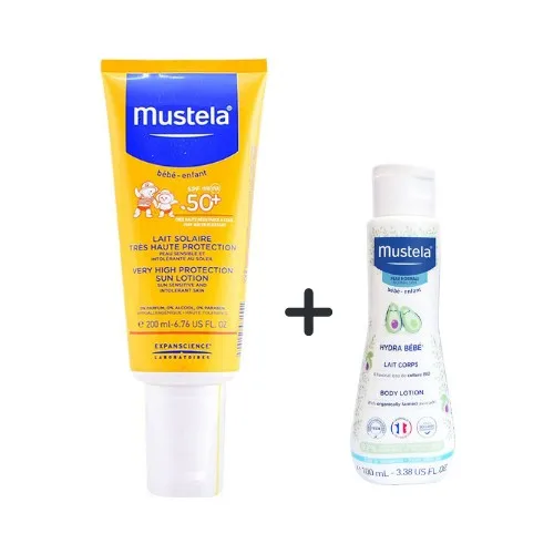 Солнцезащитный лосьон Mustela Spf 50 + 200 мл + тело Mustela Hydra Bebe 100 мл