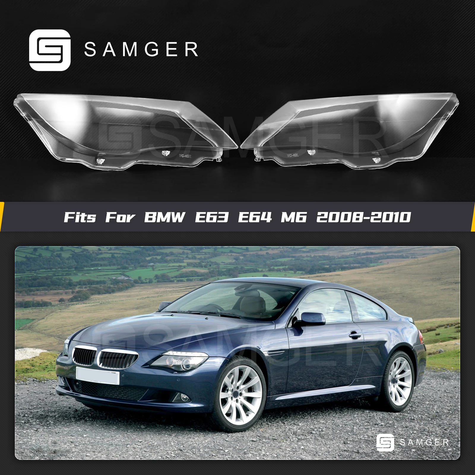 

Samger 1Pair Car Front Headlight Cover For BMW 6 Series E63 E64 M6 2008-2010 Transparent Headlamp Lens Car Lampshade Replacement
