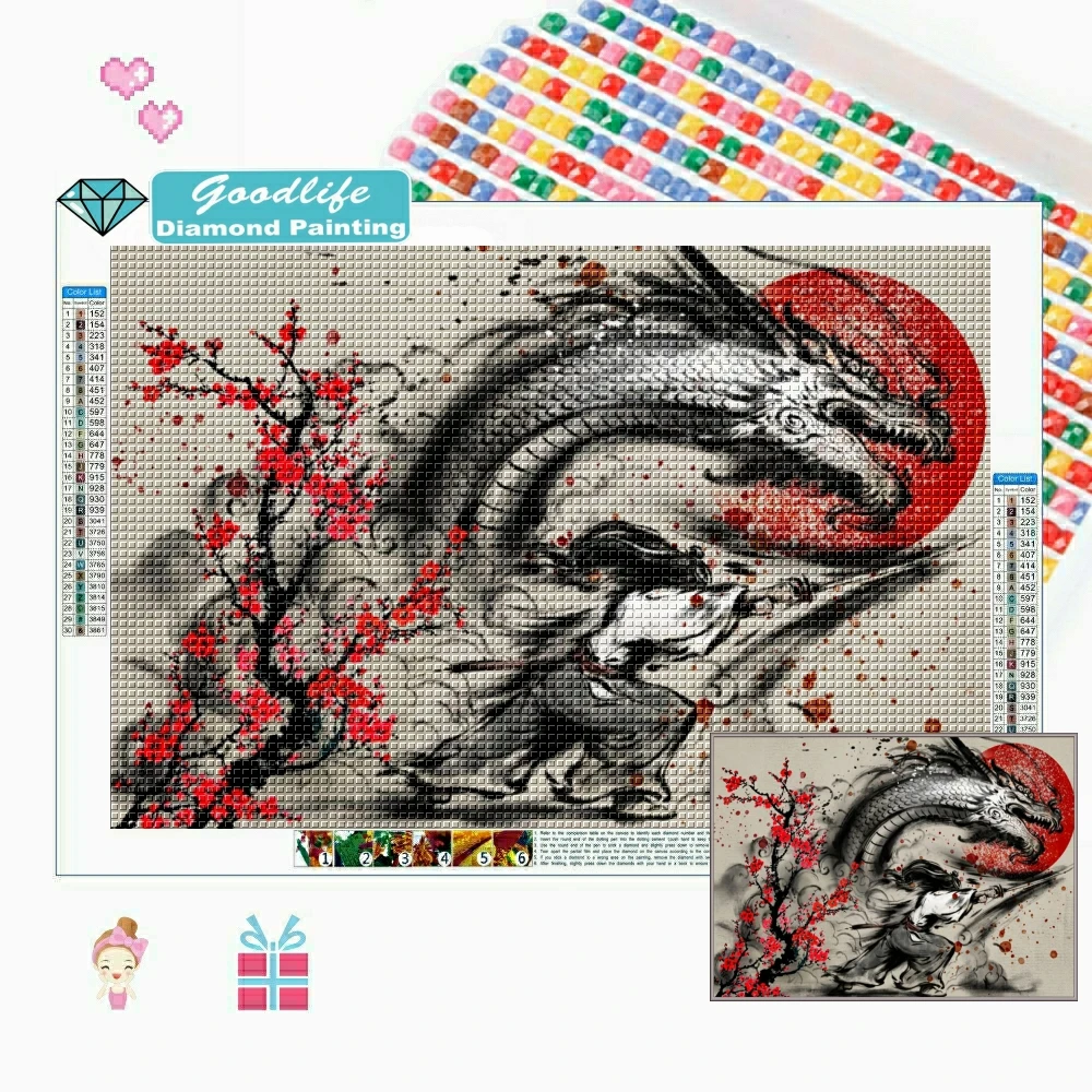 Японский самурай и дракон DIY алмазная живопись искусственная квадратная/круглая