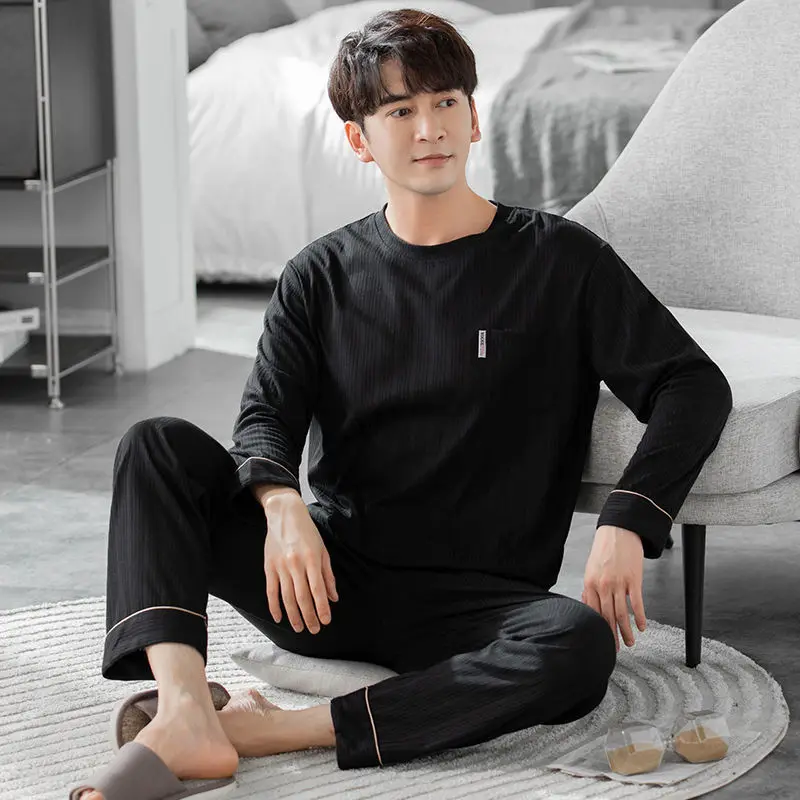 SUO&CHAO Spring Autumn Pajamas Set For Men's Long Sleeve Round Neck Tops And Long Pants Pyjamas Pijamas Sleepwear Homewear