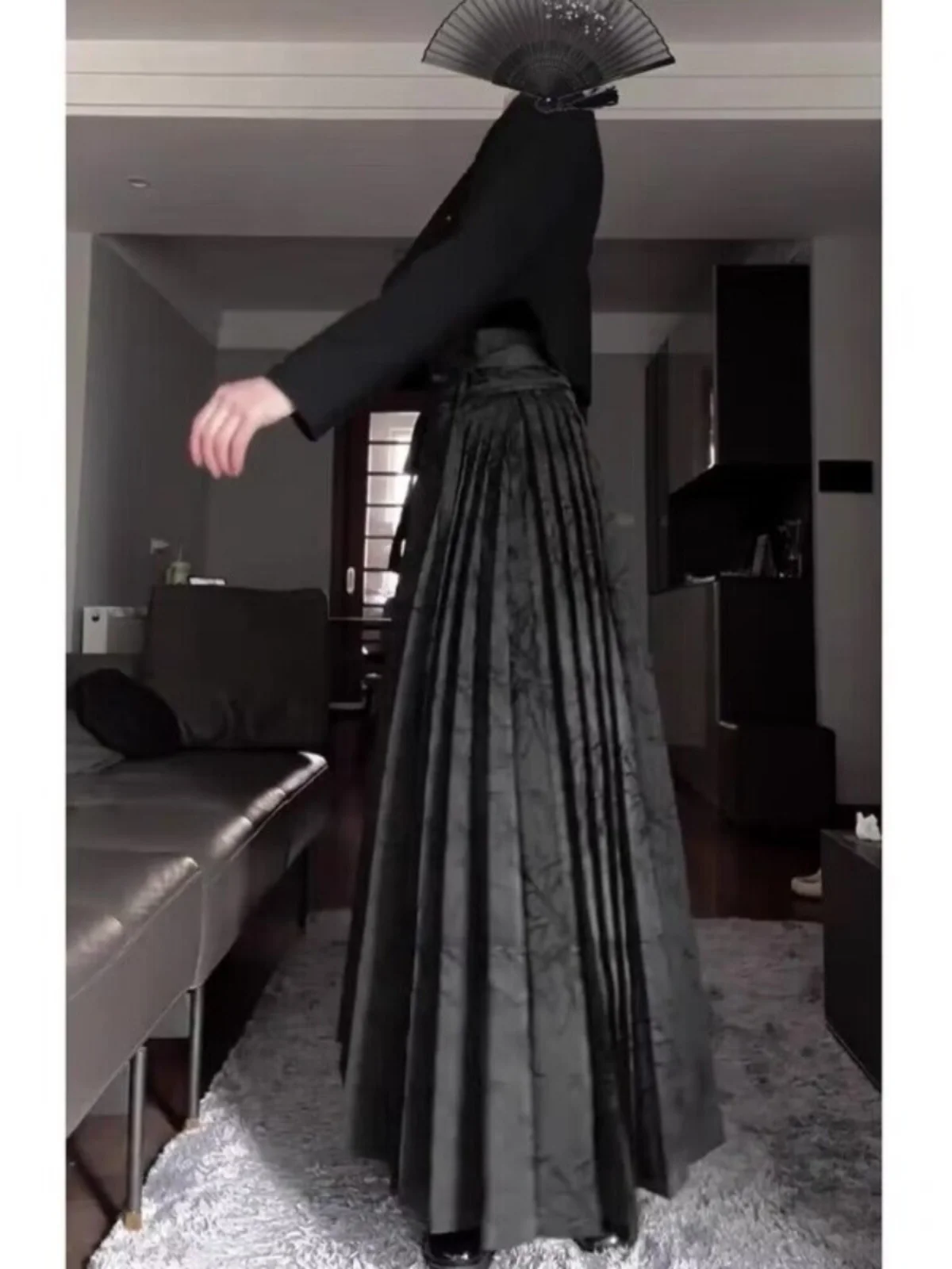 Женская юбка с принтом черной лошади длинная Плиссированная на шнуровке Hanfu 2024