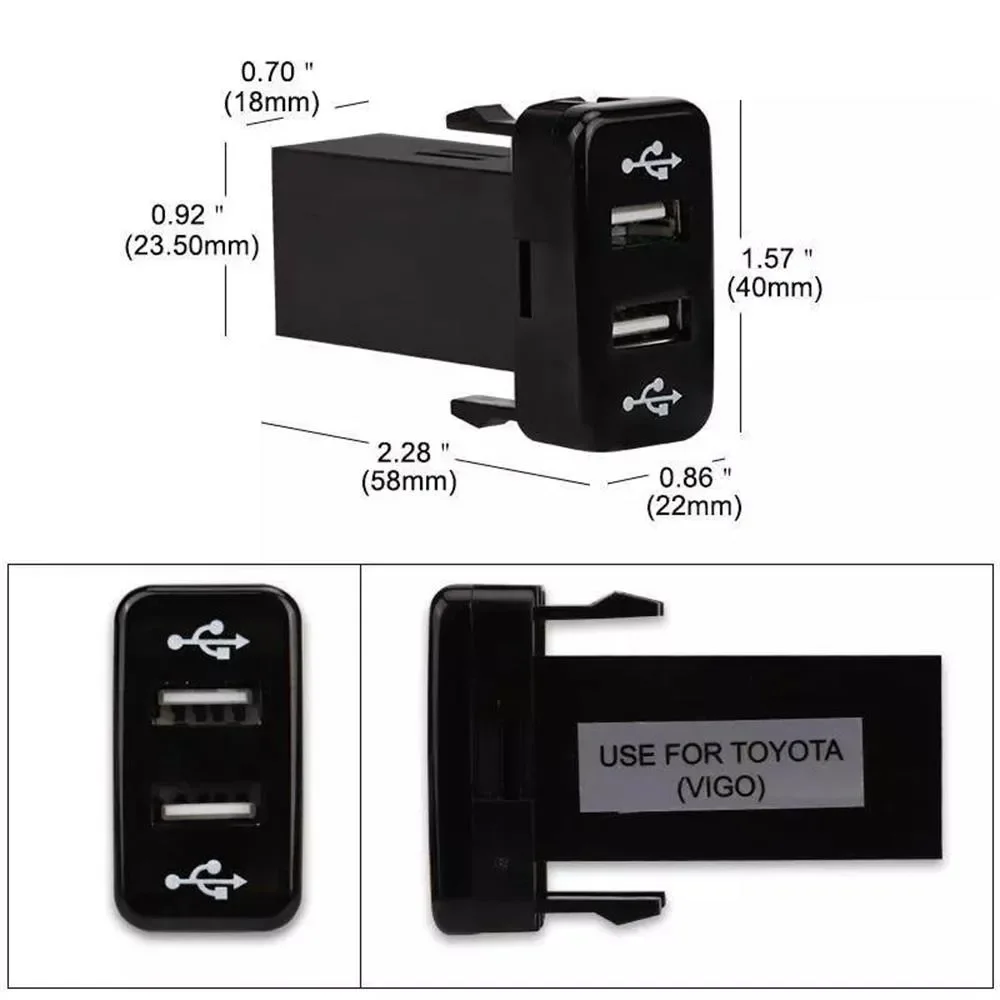 

Для Toyota VIGO черный автомобильный 2,1A двойной USB-порт, зарядное устройство, крепление на приборной панели для телефона, аудиовход