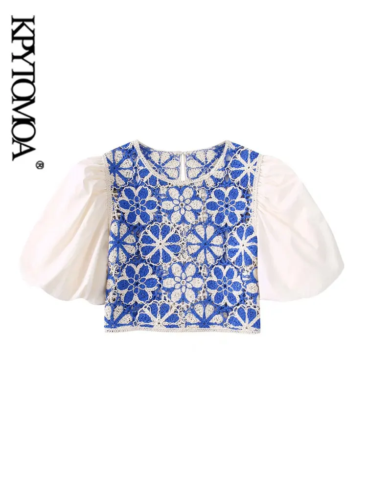 

KPYTOMOA женские модные контрастные крючком блузки из поплина для фотографий женские рубашки с пуговицами сзади шикарные топы