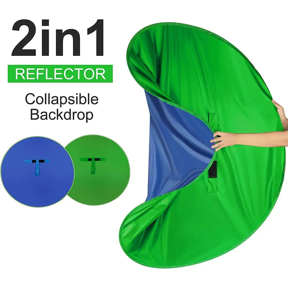 

Green Blue Double-sided Screen Background Cloth Circular Portable Foldable Photography Studio Backdrop Chromakey with Bag
