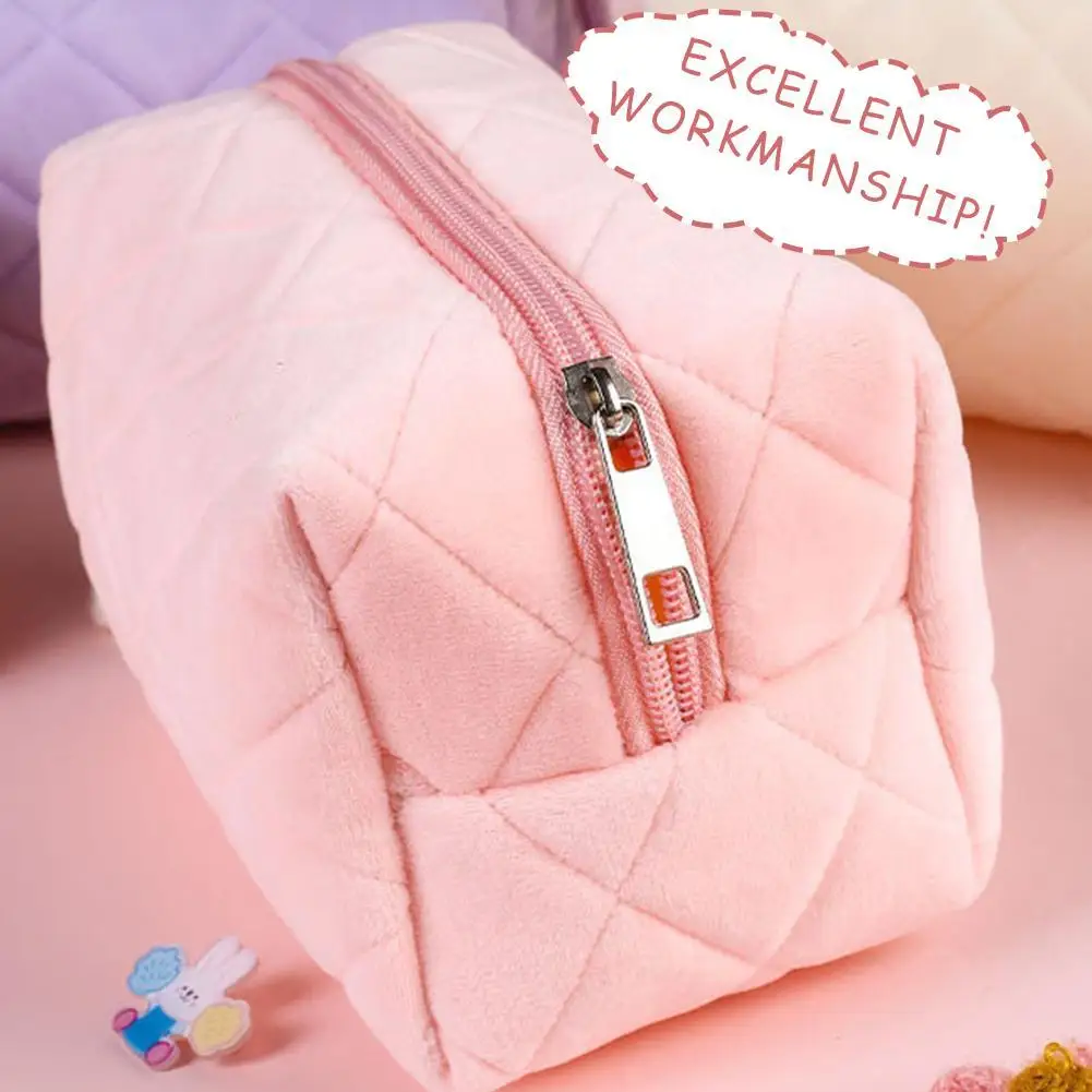 

Rhombus Clutch Bag Large Capacity Plush Cosmetic Storage Bag Women Makeup Organizer Handbag Stationery Bag Pencil Case 2023 New