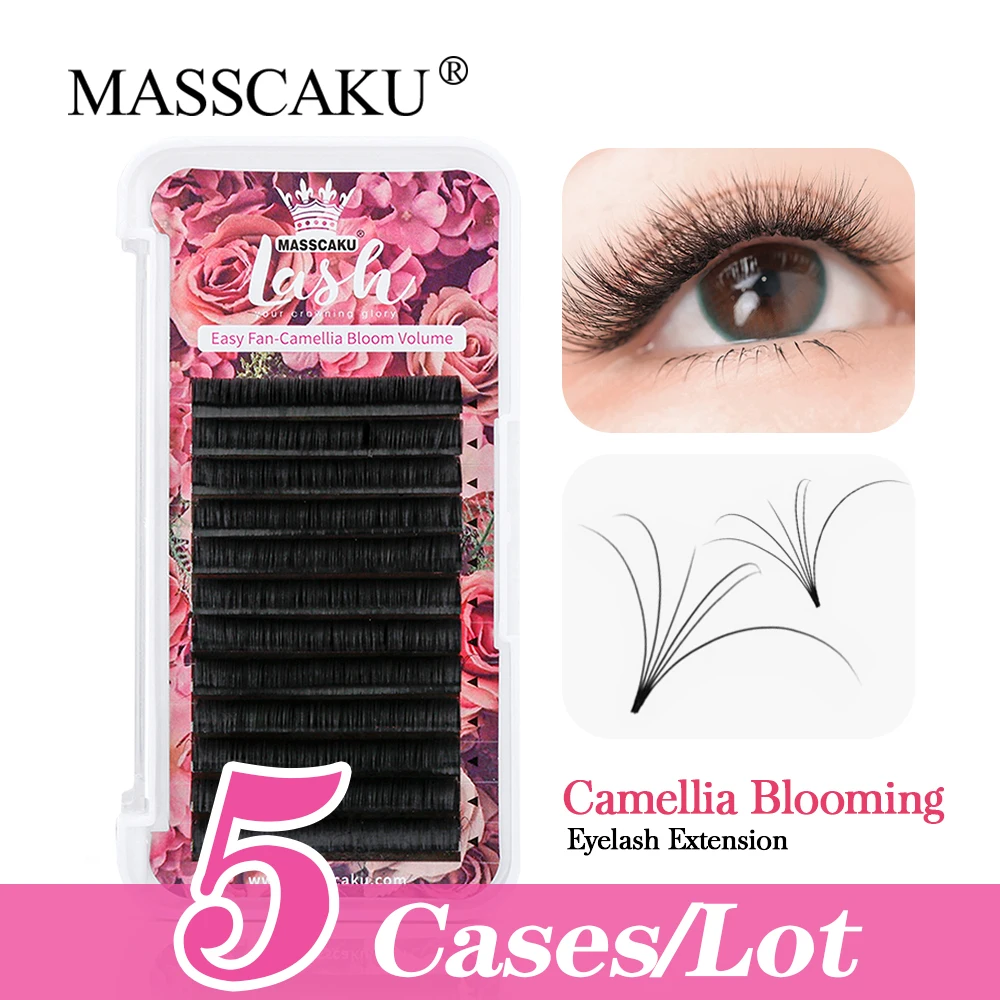 

MASSCAKU 5 pcs Easy Fanning Blooming Individual Eyelashes Extension Russian Volume Auto Fan Eyelashes Natural Cilia Silk Lashes