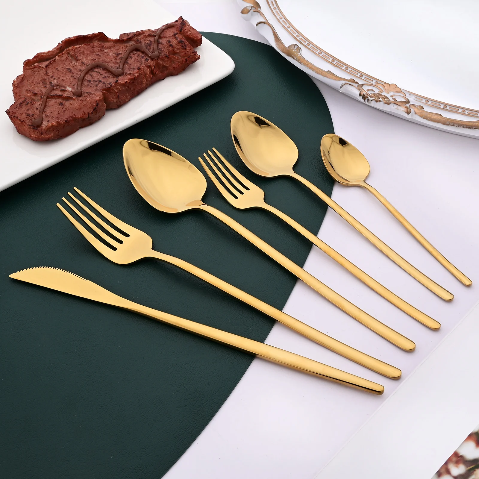 Набор золотых столовых приборов 6 шт. нож десертная вилка зеркальные столовые