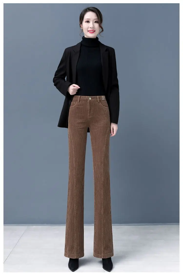Fashion Women Office Lady Regular Fit Pants  Vintage Pants Casual High Waisted Flared Solid Color Bottom Female Pantalon T14