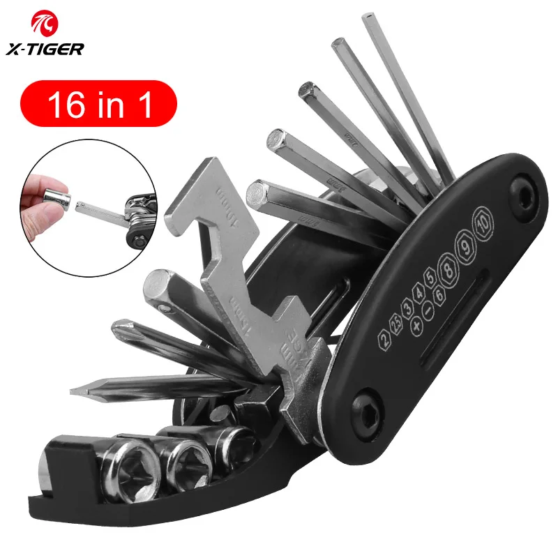 

X-TIGER Bike Repair Tool Kits 16 in 1 Bicycle Multitool with Bike Tire Levers Hex Spoke Wrench Folding Metric Repair Tool Set