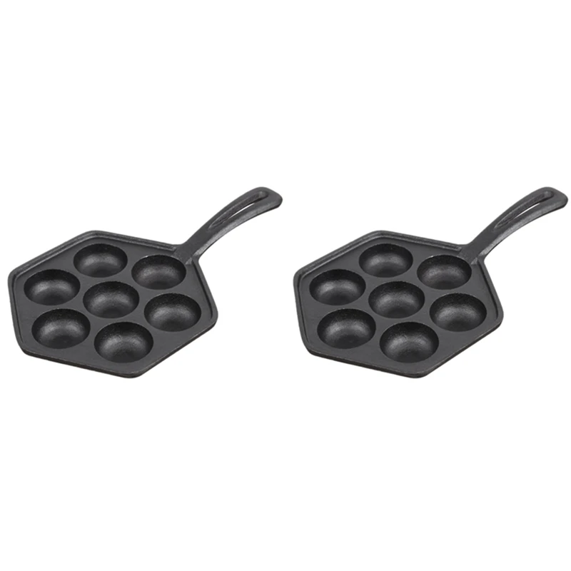 

2X Cast Iron Stuffed Nonstick Stuffedpancake Pan,Munk/Aebleskiver,House Cast Iron Griddle For Various Spherical Food