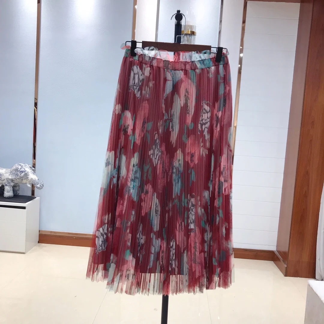 

2022 spring and summer new women's flower printed screen pleated skirt