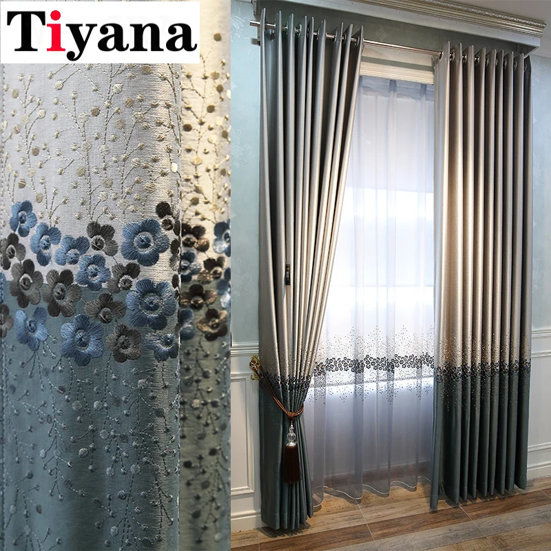 

Pastoral Embroidered Floral Sheer Tulle Curtains Bedroom Blackout Curtains For Living Room Voile Kitchen Window Custom Drapes