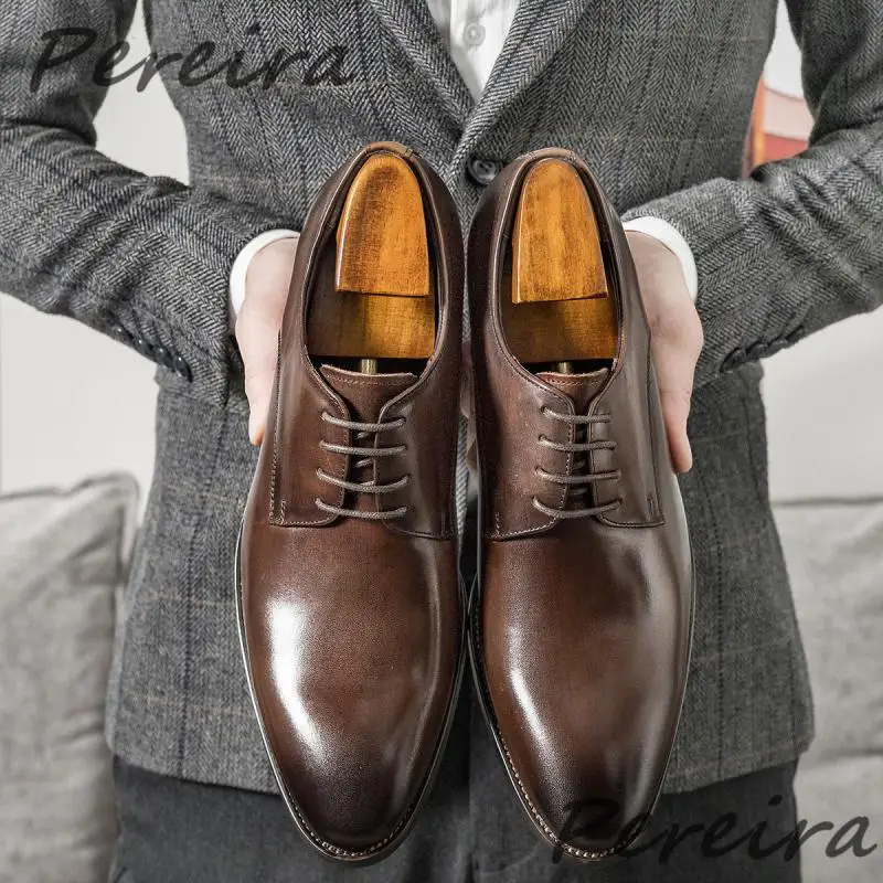 

Туфли мужские классические из лакированной кожи, деловые повседневные туфли на шнуровке, в британском стиле, деловые свадебные туфли дерби ручной работы, черные коричневые