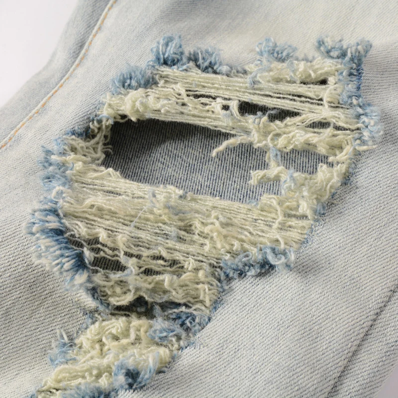 Fashion Designer Men Jeans Retro Light Blue Elastic Stretch Slim Ripped Jeans Men Streetwear Hip Hop Brand Printed Denim Pants