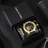 luxury gold men quartz wristwatches with beaded bracelet gift set for boyfriend business men original gifts regalos para hombre