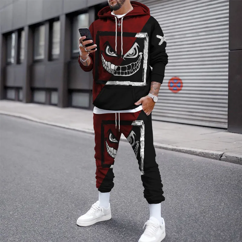 Spring And Autumn Men's Simple Classic Grey Polka Dot 3Dprinted Sports Hoodie Suit Casual Breathable Trousers Tracksuit Clothing