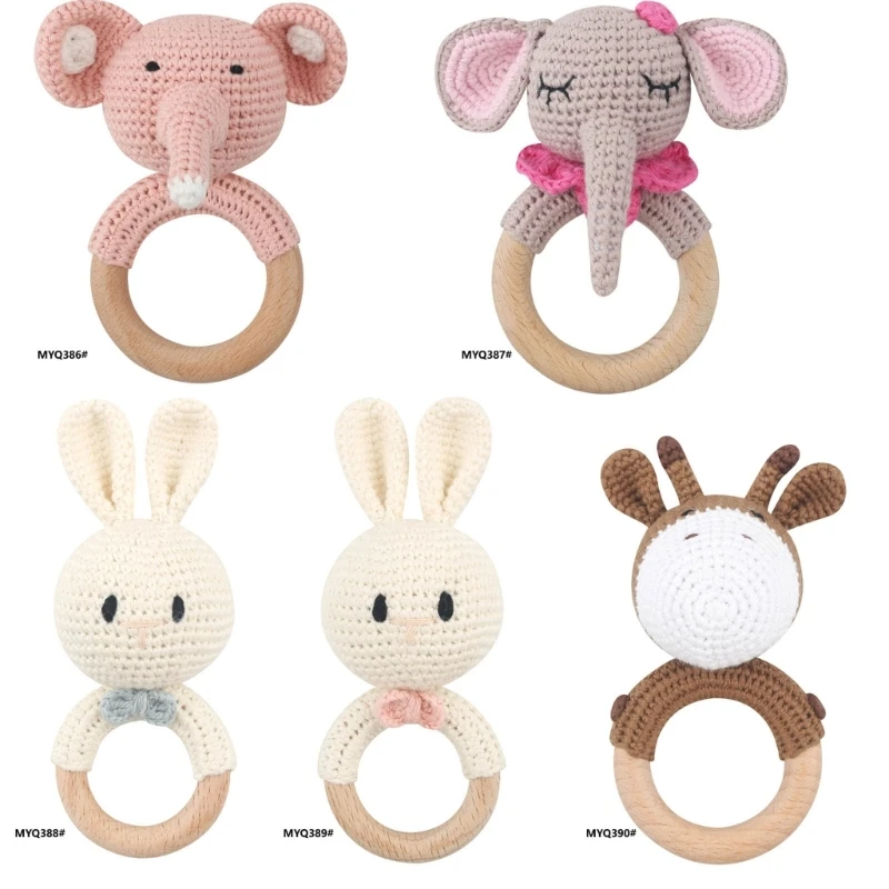 

Wood Baby Rattle Crochet Toy Handmade Newborn Toy Early Development Grip Gift
