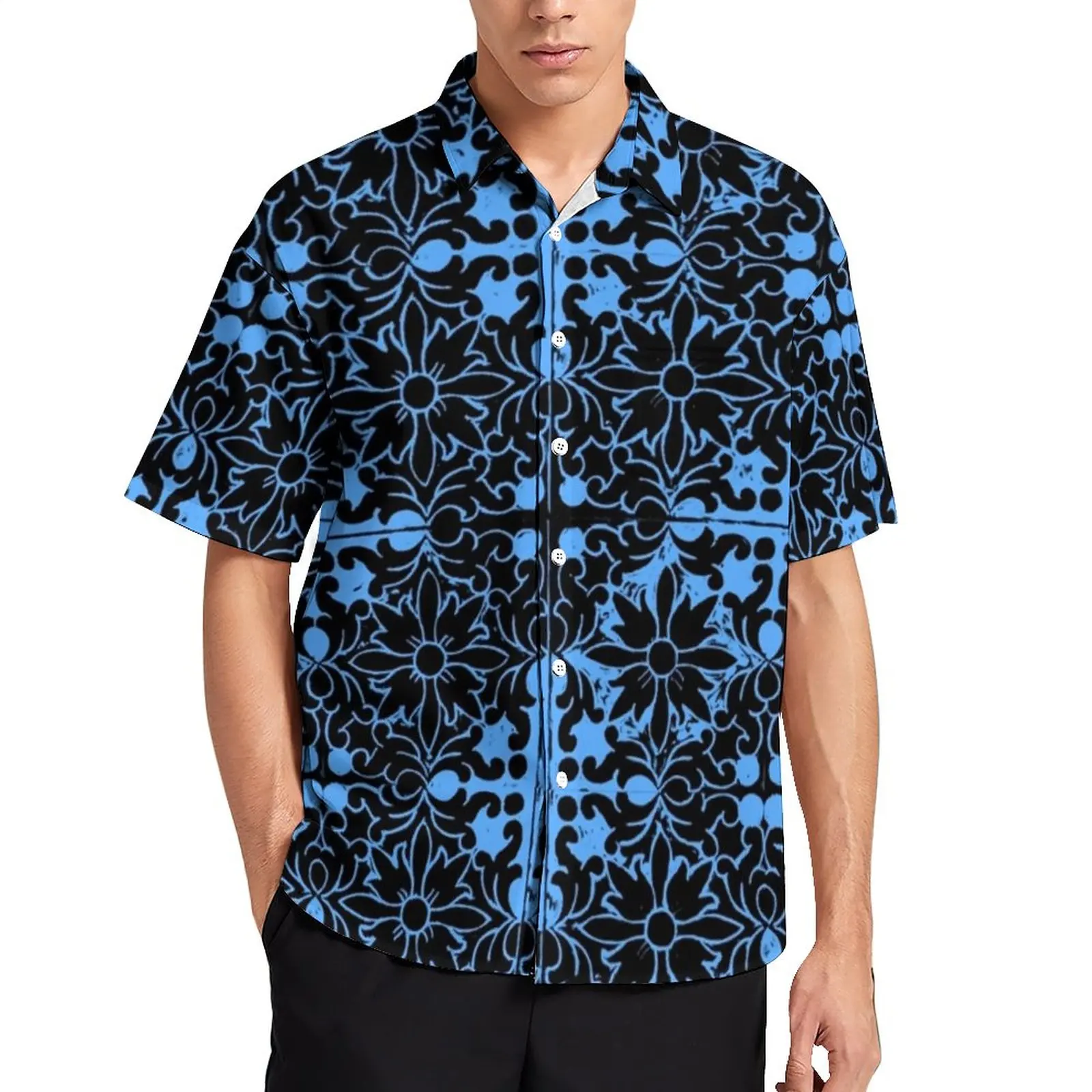 

Retro Baroque Casual Shirts Spanish Flower Fantasy Beach Shirt Hawaiian Streetwear Blouses Male Graphic Plus Size