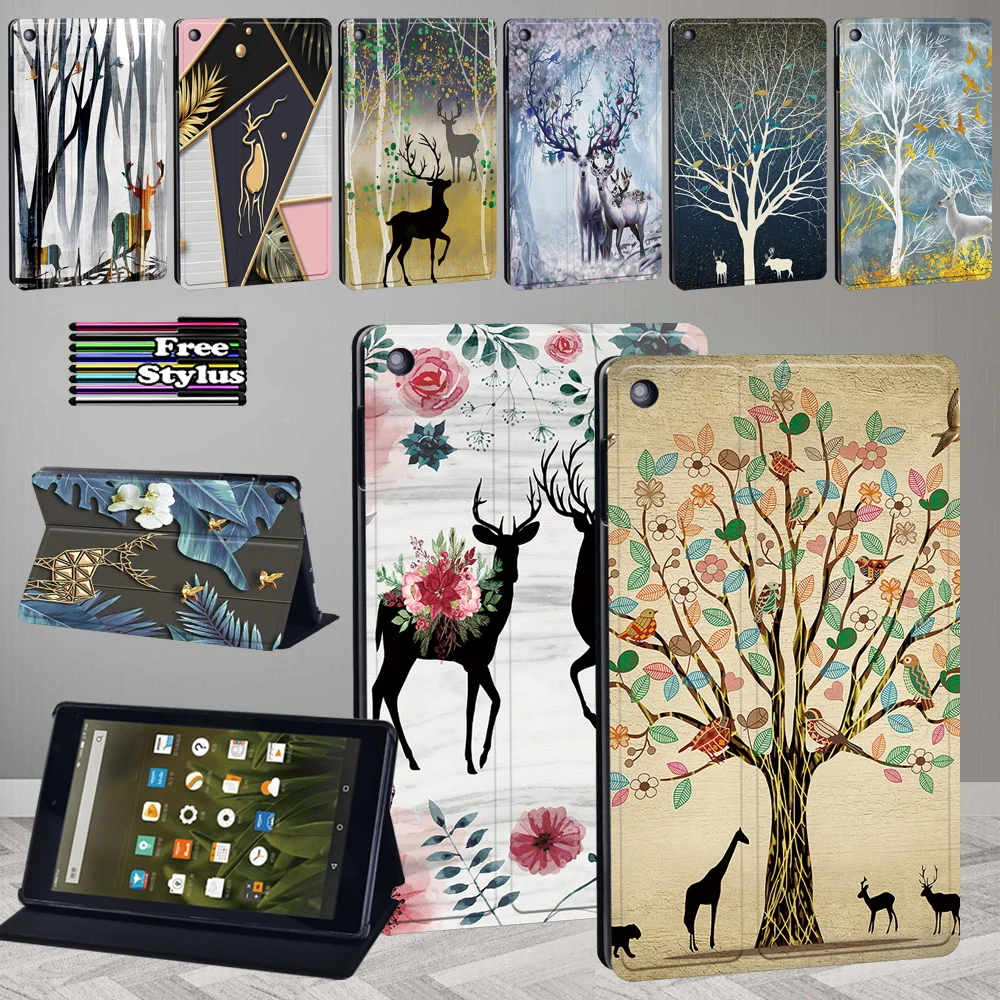 

for Amazon Fire HD 8 Plus 2020/Fire 7 HD 10 (5th/7th/9th Gen)/HD 8 (6th/7th/8th/10th Gen) cute Deer Tablet Case Flip stand Cover