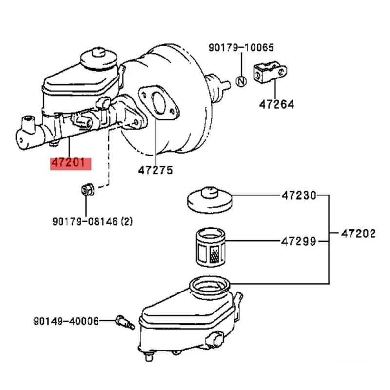 Главный тормозной цилиндр в сборе 47201-12800 для Toyota Corolla 1992-2002 Chevrolet Geo Prizm