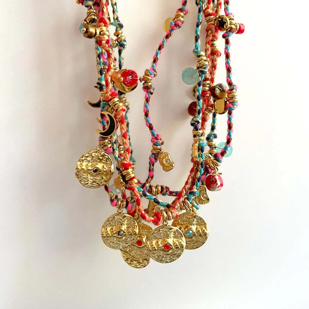 TOSOKO винтажный плетеный браслет ручной работы из нержавеющей стали с цветной