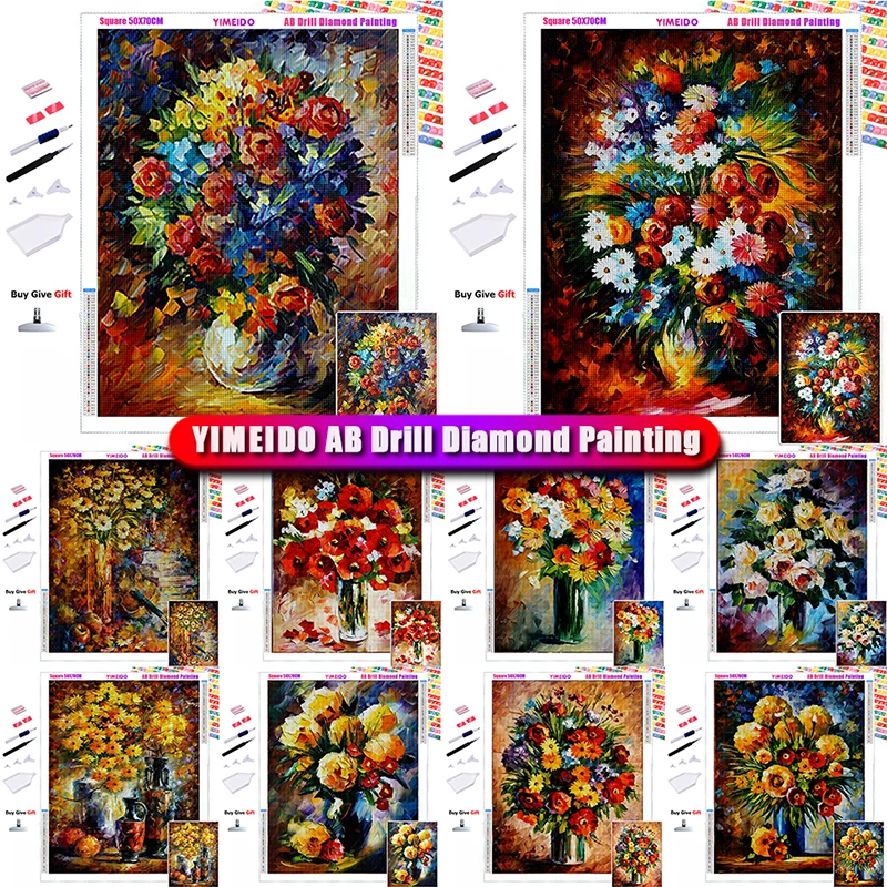 

YIMEIDO AB Diamond Painting flower New Arrival Diamond Embroidery Landscape Cross Stitch Kits Mosaic Peony DIY Handmade Hobby