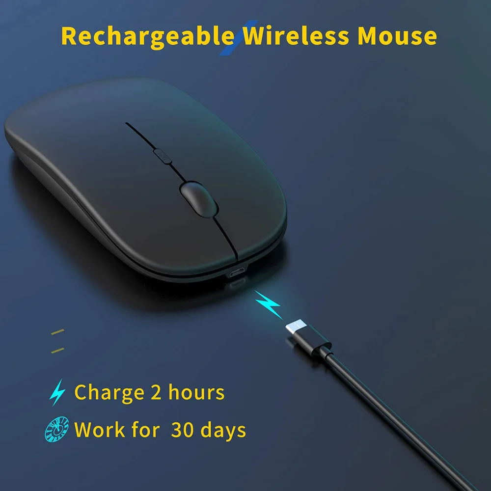 

Wireless Rechargeable Mouse for Laptop Computer PC, Slim Mini Noiseless Cordless Mouse, 2.4G Mice for Home/Office