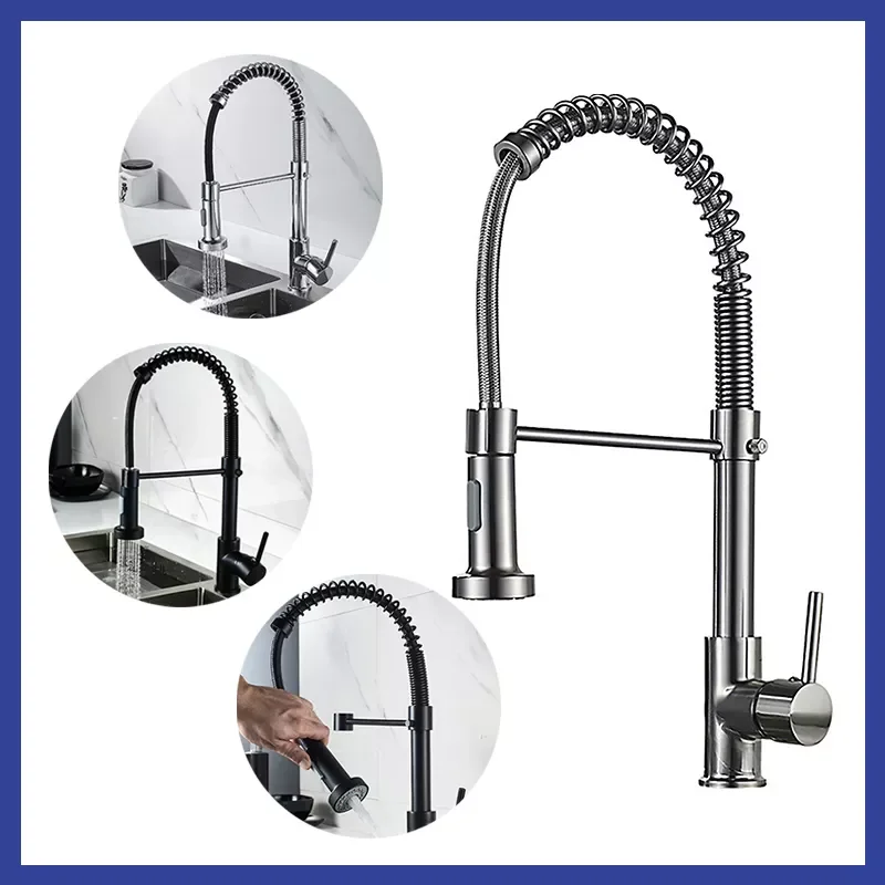 

Pull Faucet Wrench Type Spring Splash-proof Hot And Cold Water Dual-mode Kitchen Faucet Home Kitchen Bathroom Home Tool Supplies