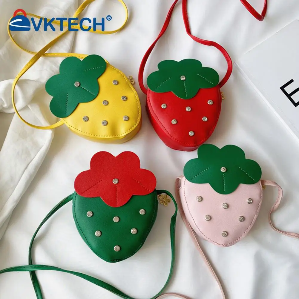 

Children Cute Sweet Strawberry Shoulder Bag Fashion Rivet PU Leather Crossbody Messenger Girls Coin Purse Small Casual Bags New