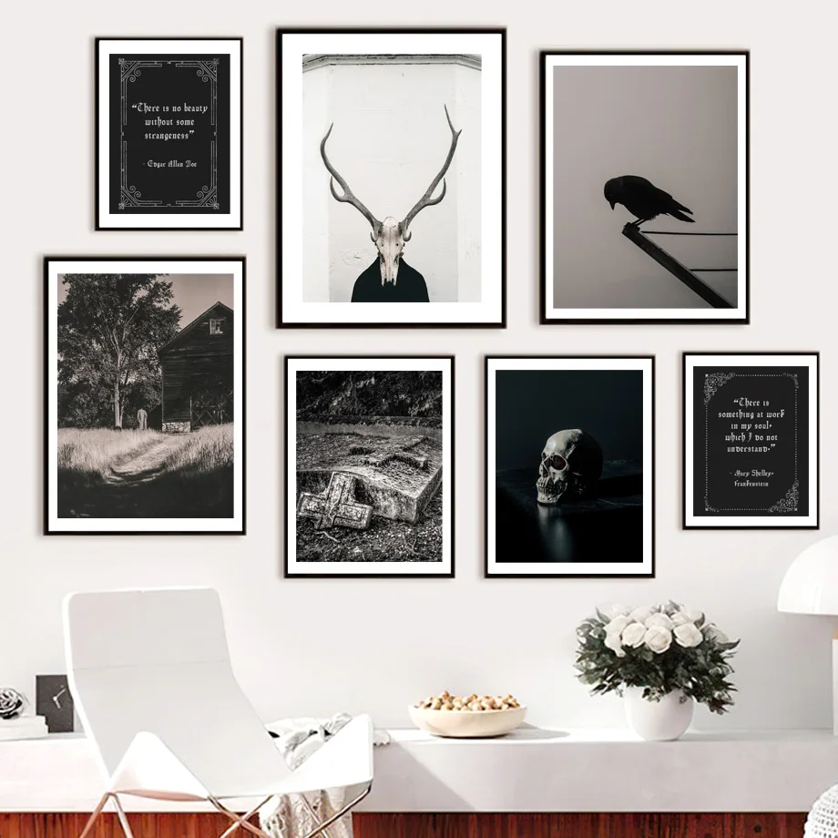 

Настенная картина «Темный волк», ужас, готический череп, ворона, журавль, настенная Картина на холсте, скандинавский постер и принты, настен...