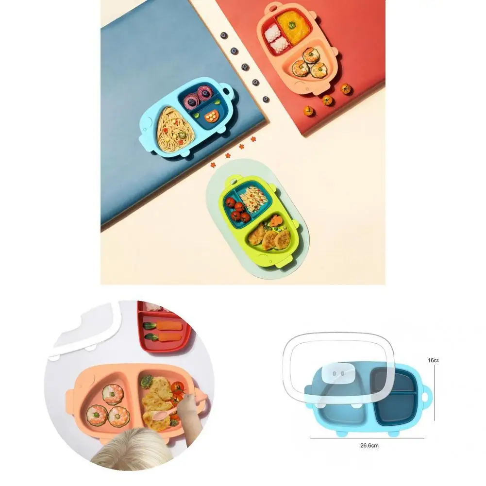 

Cute Great Detachable High-Temperature Resistant Baby Feeding Dish 3 Colors Baby Feeding Plate No Odor for Kindergarten
