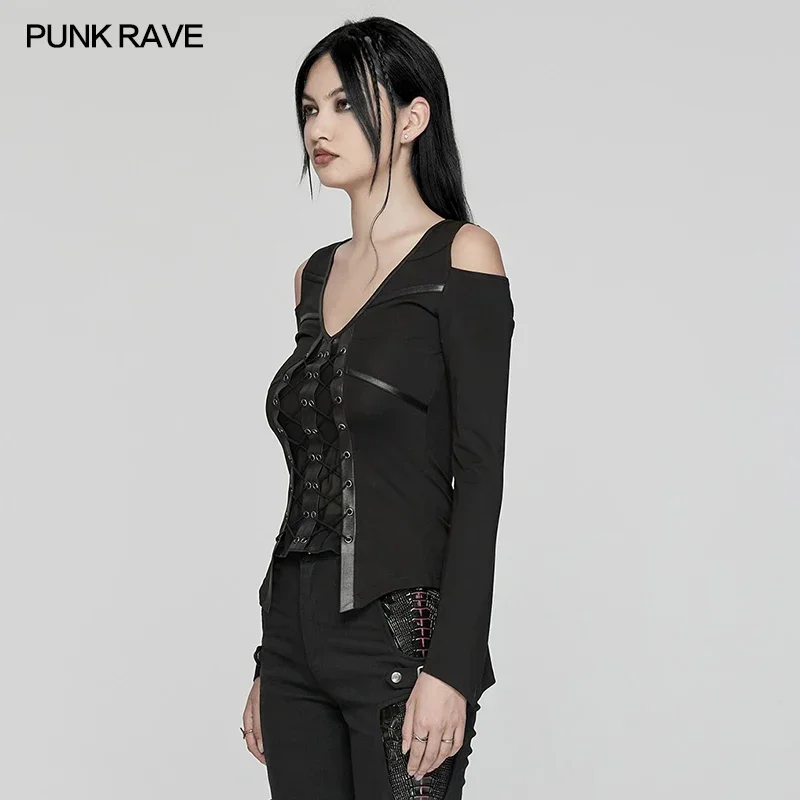 Женская сексуальная футболка в стиле панк с открытыми плечами готическом